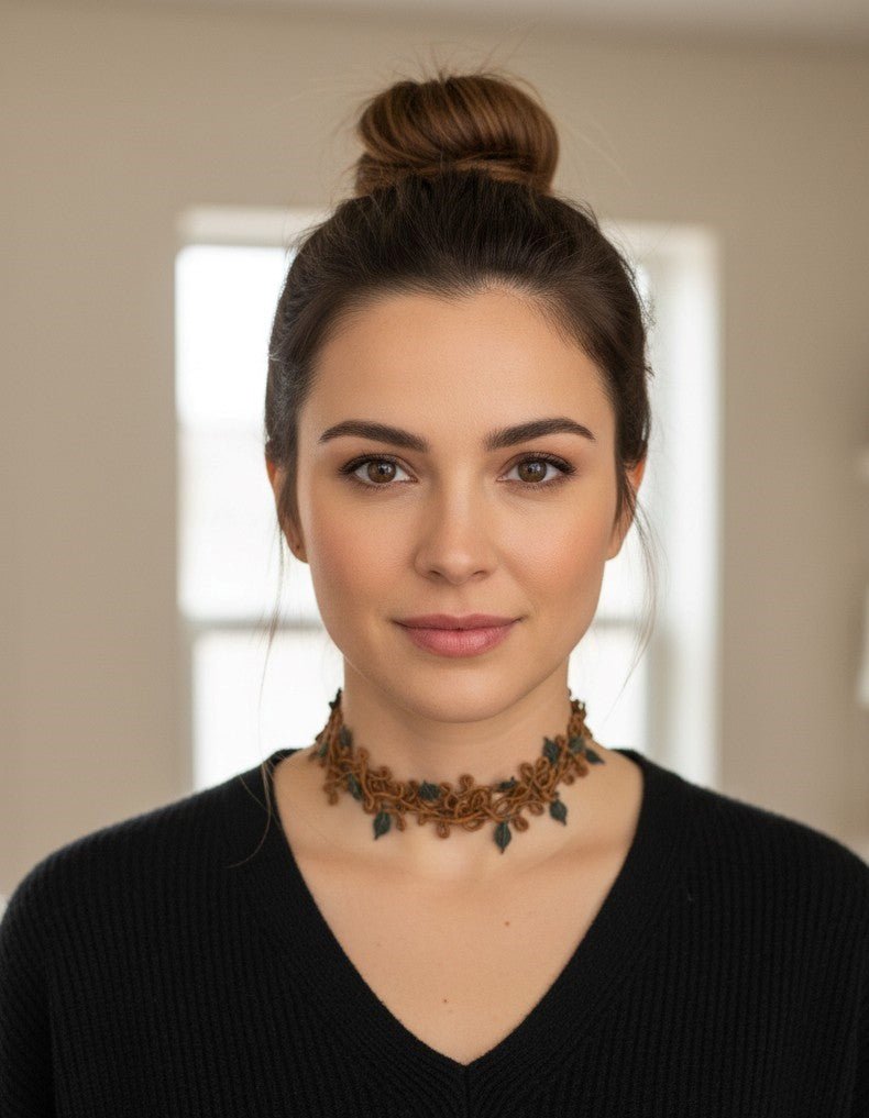 Choker Artesanal "HOJAS" - En color marrón y verde - My Cuqui