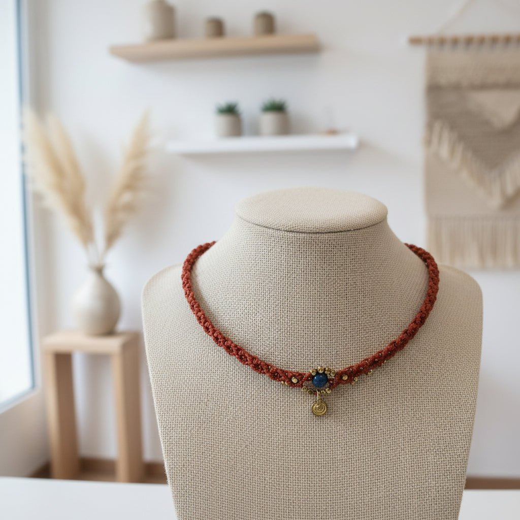 Choker de Macramé Red con ágata azul - My Cuqui Shop