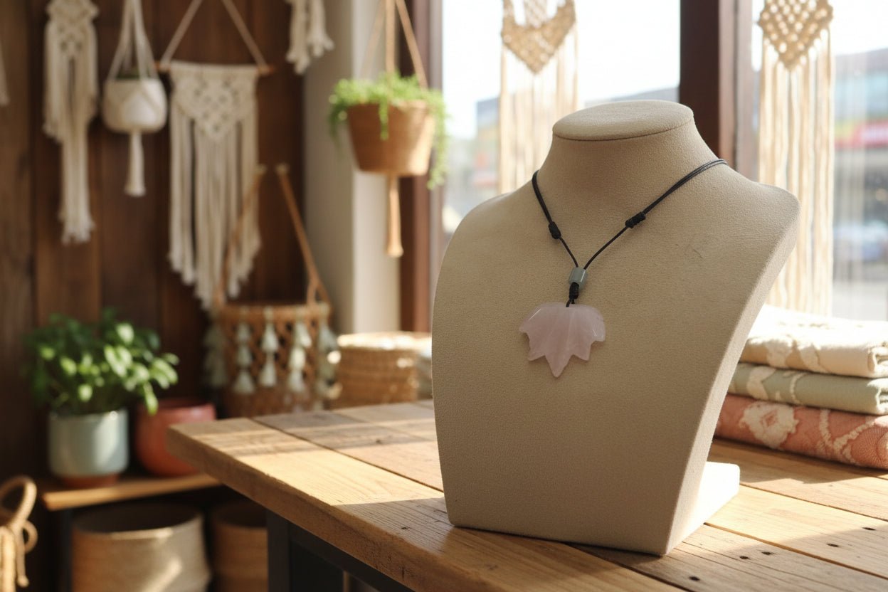 Collar "Amor Natural": Hoja de Cuarzo Rosa y Aventurina, Armonía y Suerte - My Cuqui Shop