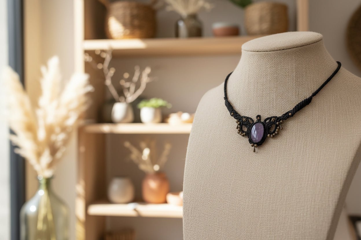 Collar Amuleto "Gea" en Macramé Negro | Joyas Cuquis Hechas a Mano - My Cuqui Shop