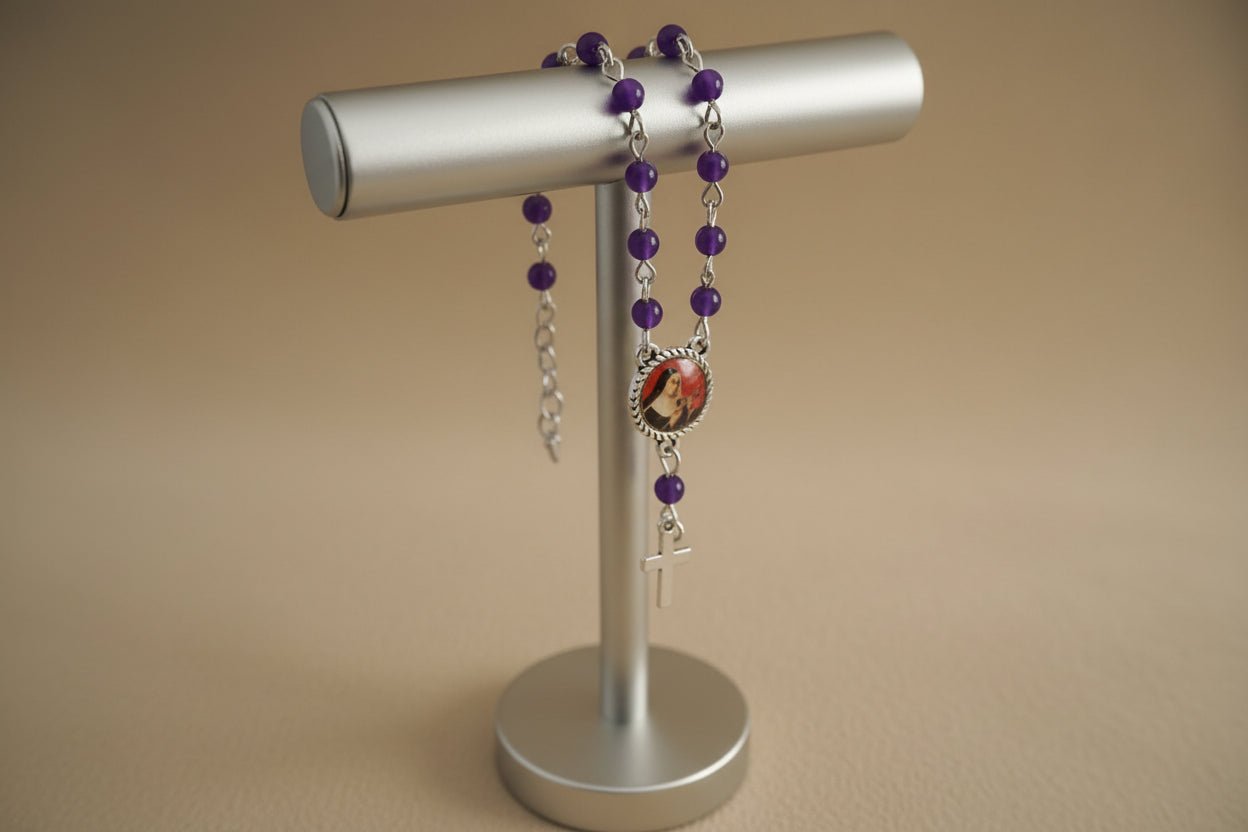 Decenario Santa Rita de Casia - cuentas de amatistas - cuquis - My Cuqui Shop