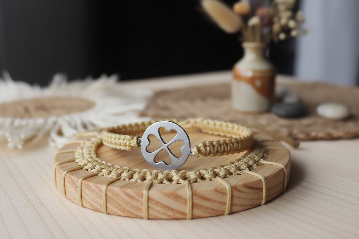 Pulsera Trébol 4 hojas en acero inoxidable - Beige - My Cuqui