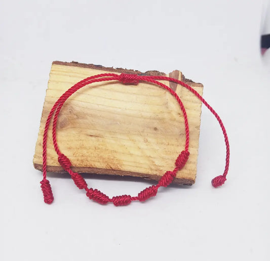 Pulsera Roja 7 Nudos - Protección Mal de Ojo & Suerte - Hecha a Mano - Ajustable