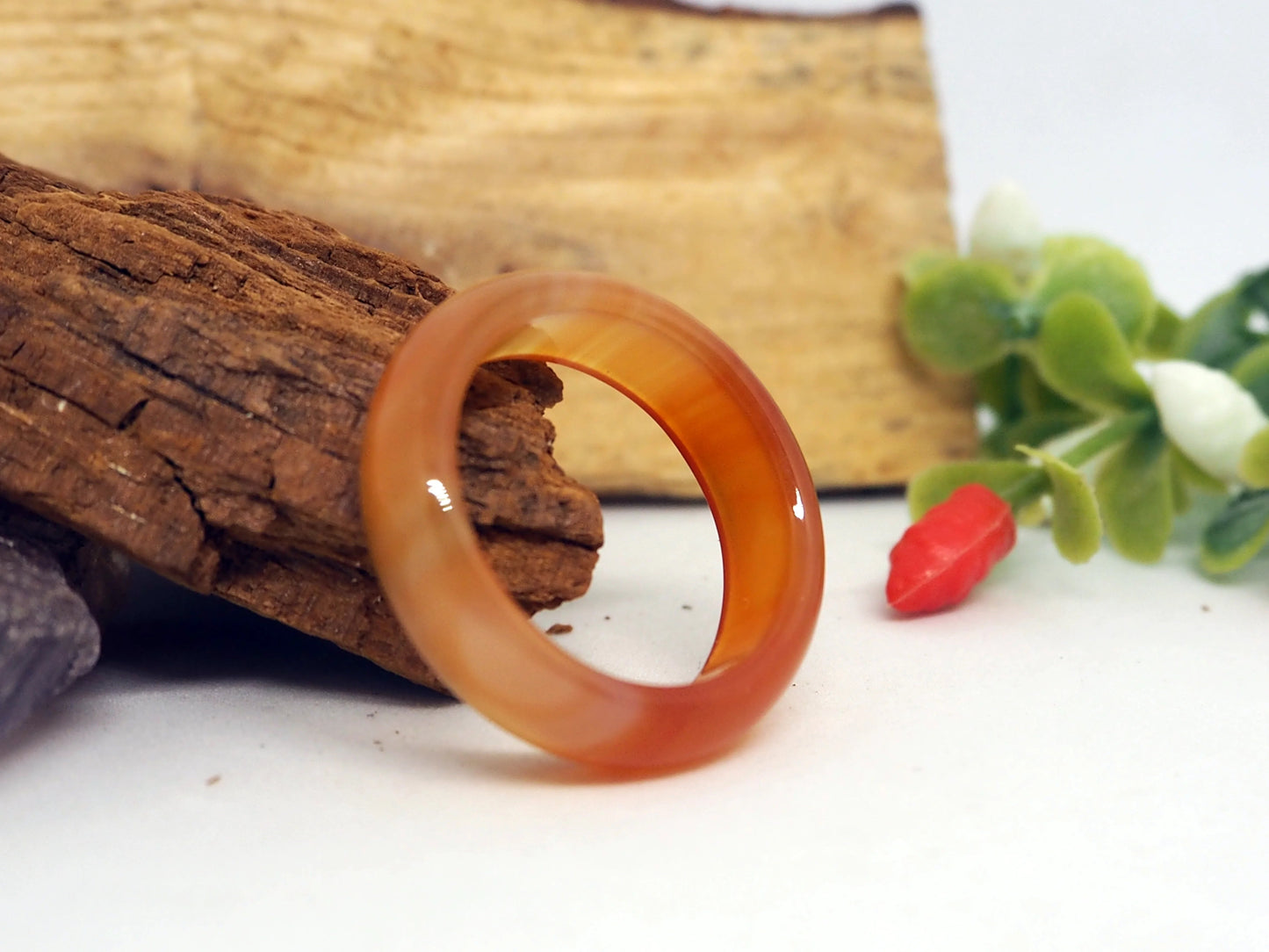 Anillo Alianza de Ágata Naranja Natural - Tonos Cálidos y Energía Vital - My Cuqui Shop