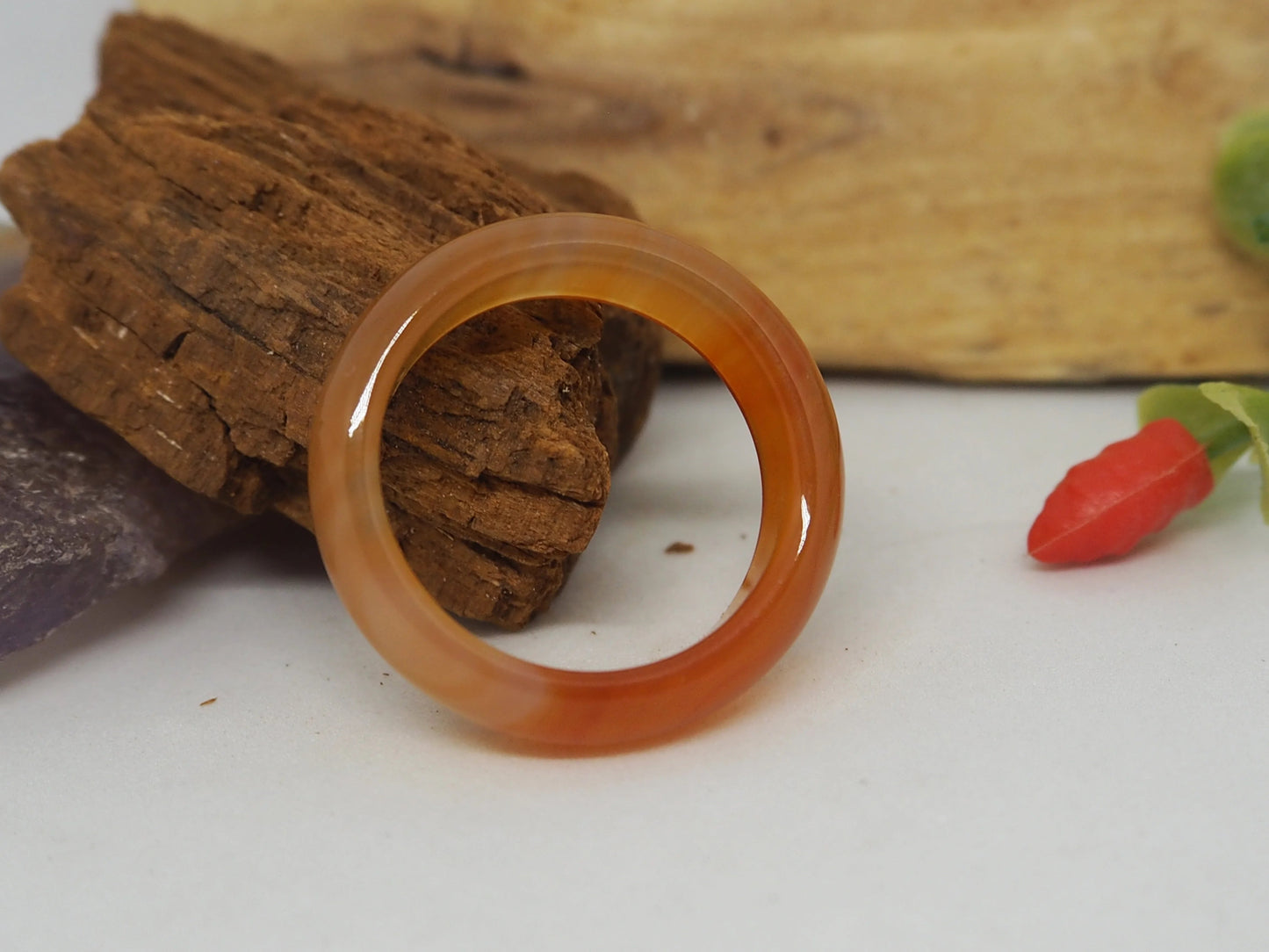 Anillo Alianza de Ágata Naranja Natural - Tonos Cálidos y Energía Vital - My Cuqui Shop