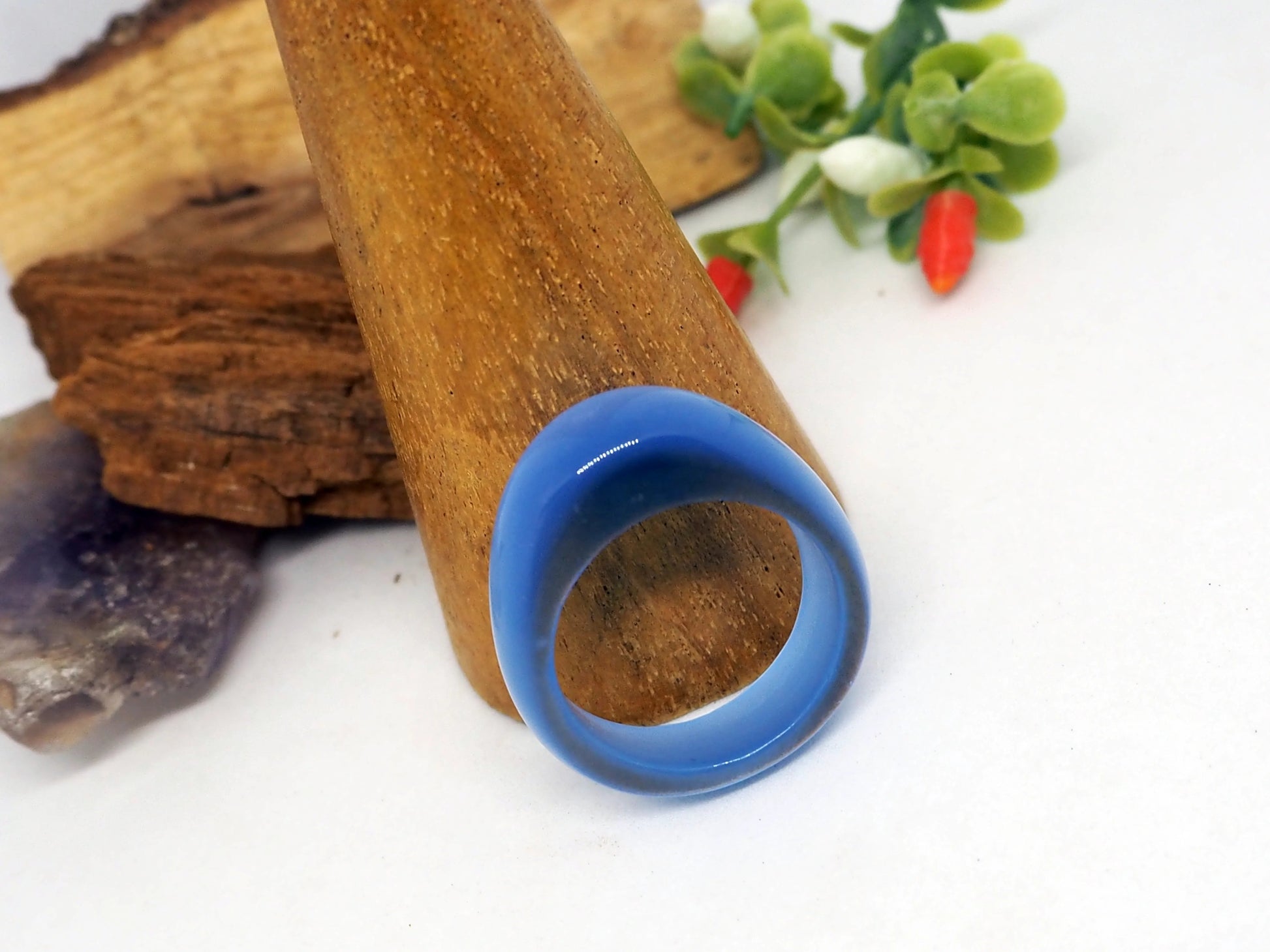 Anillo Elegante de Calcedonia Azul / Opalita - Tono Celeste Calmante - My Cuqui Shop