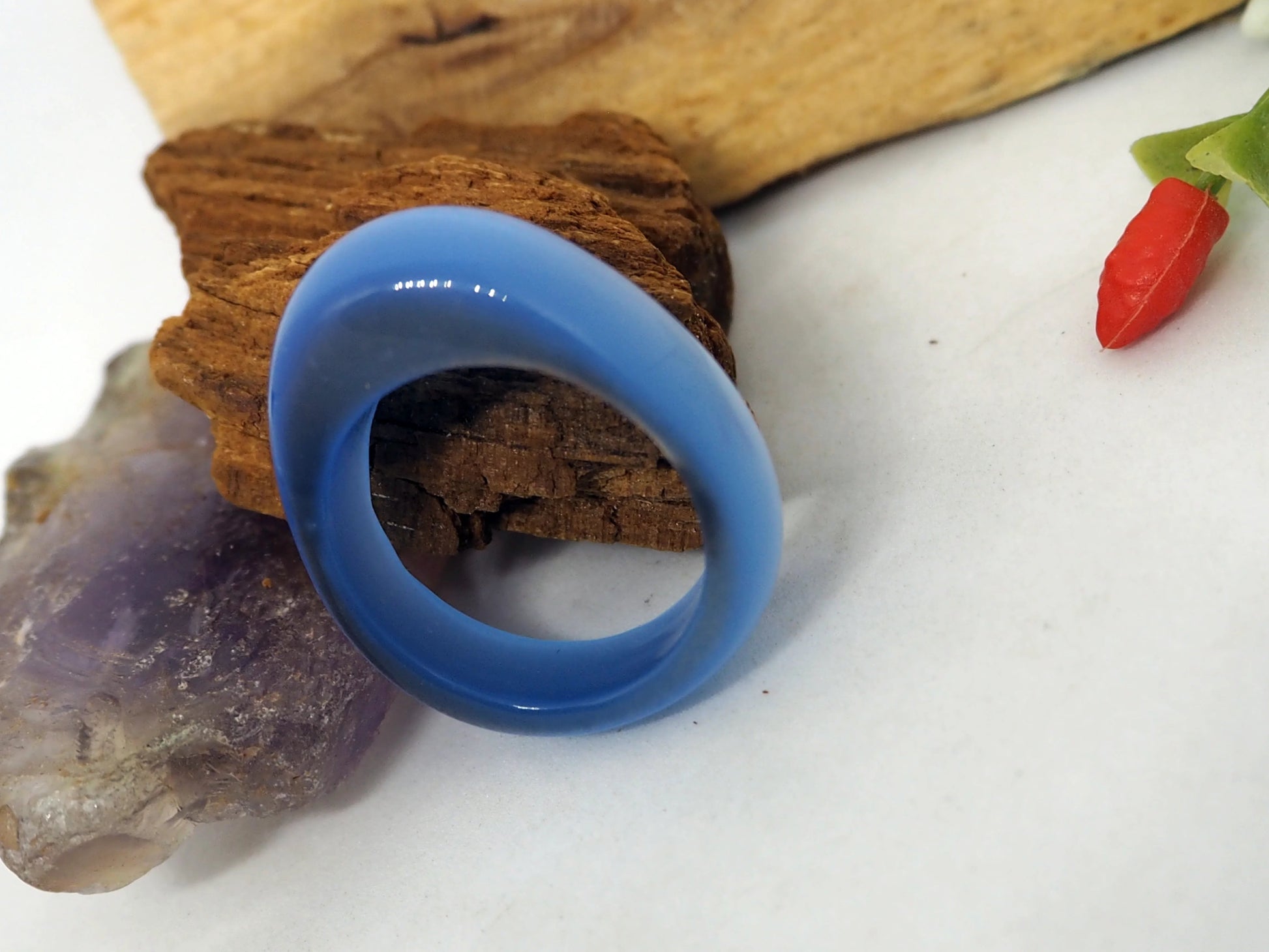 Anillo Elegante de Calcedonia Azul / Opalita - Tono Celeste Calmante - My Cuqui Shop