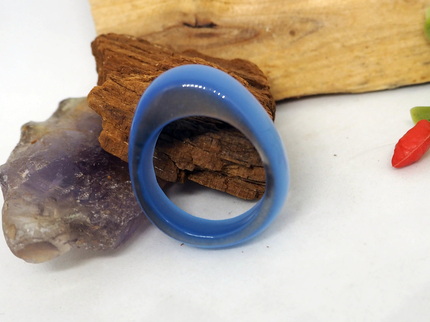 Anillo Elegante de Calcedonia Azul / Opalita - Tono Celeste Calmante - My Cuqui Shop