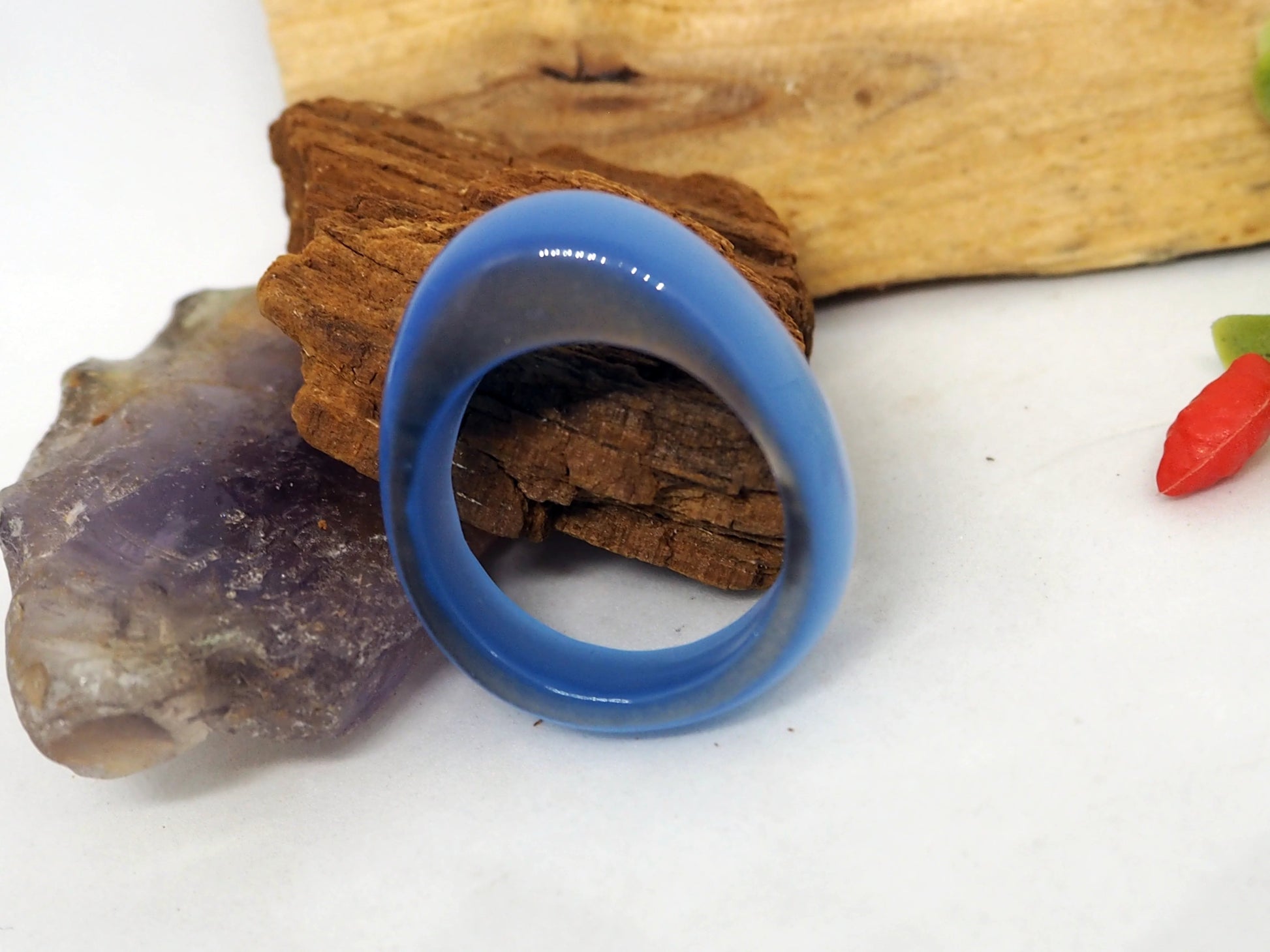 Anillo Elegante de Calcedonia Azul / Opalita - Tono Celeste Calmante - My Cuqui Shop