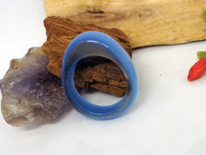 Anillo Elegante de Calcedonia Azul / Opalita - Tono Celeste Calmante - My Cuqui Shop