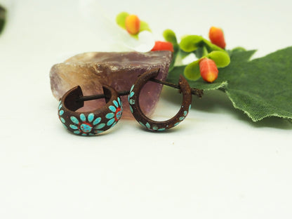 Aros Boho Chic de Madera con Flores Azules Pintadas a Mano - My Cuqui Shop