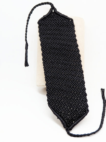 Brazalete Ancho de Macramé Negro | Hilo Encerado Premium Inalterable - My Cuqui Shop