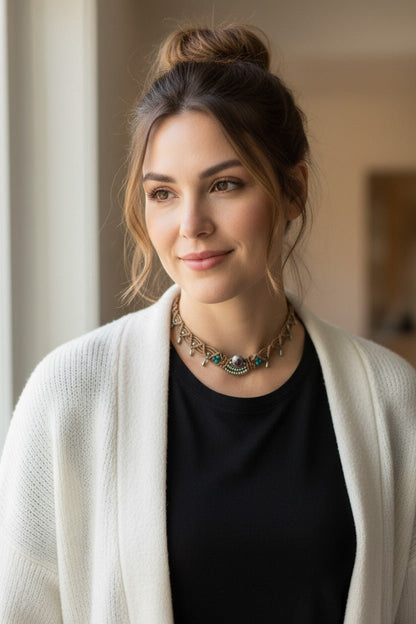 Choker "Amuleto Bohemio": Amatista, Calma y Protección Artesanal - My Cuqui Shop