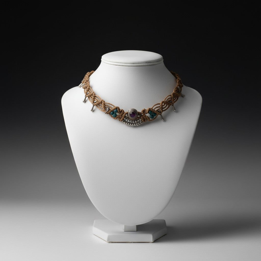 Choker "Amuleto Bohemio": Amatista, Calma y Protección Artesanal - My Cuqui Shop