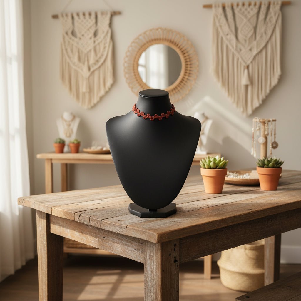 Choker Artesanal de Micromacramé en Hilo Encerado Rojo - My Cuqui Shop #