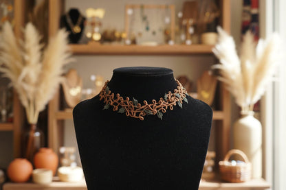 Choker Artesanal "HOJAS" - En color marrón y verde - My Cuqui