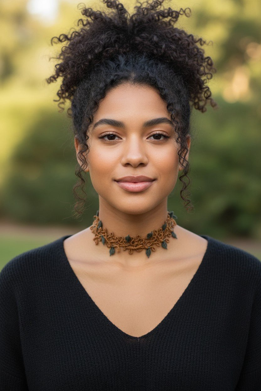 Choker Artesanal "HOJAS" - En color marrón y verde - My Cuqui