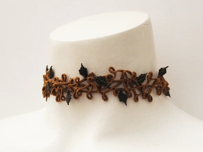 Choker Artesanal "HOJAS" - En color marrón y verde - My Cuqui