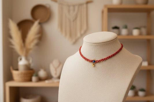 Choker de Macramé Red con ágata azul - My Cuqui Shop