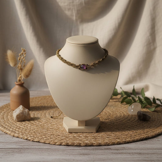 Choker Glamour "Corona Violeta": Amatista y Hilo Encerado Dorado - My Cuqui Shop #