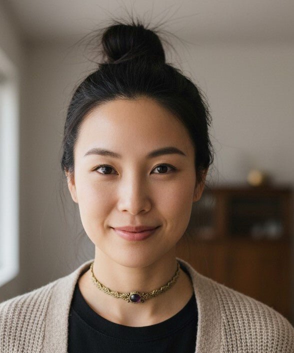 Choker Glamour "Corona Violeta": Amatista y Hilo Encerado Dorado - My Cuqui Shop #