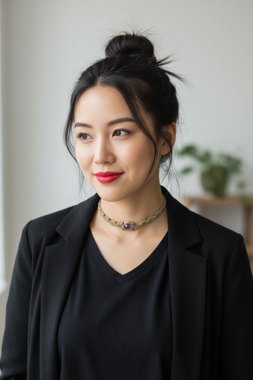 Choker Glamour "Corona Violeta": Amatista y Hilo Encerado Dorado - My Cuqui Shop #