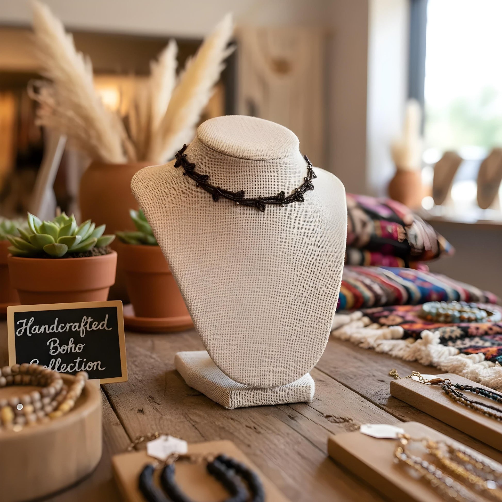 Choker "Hojas" en hilo encerado color marrón - My Cuqui Shop #