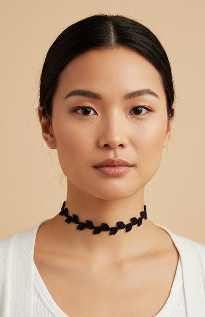 Choker "Hojas" hilo encerado color negro - My Cuqui Shop #