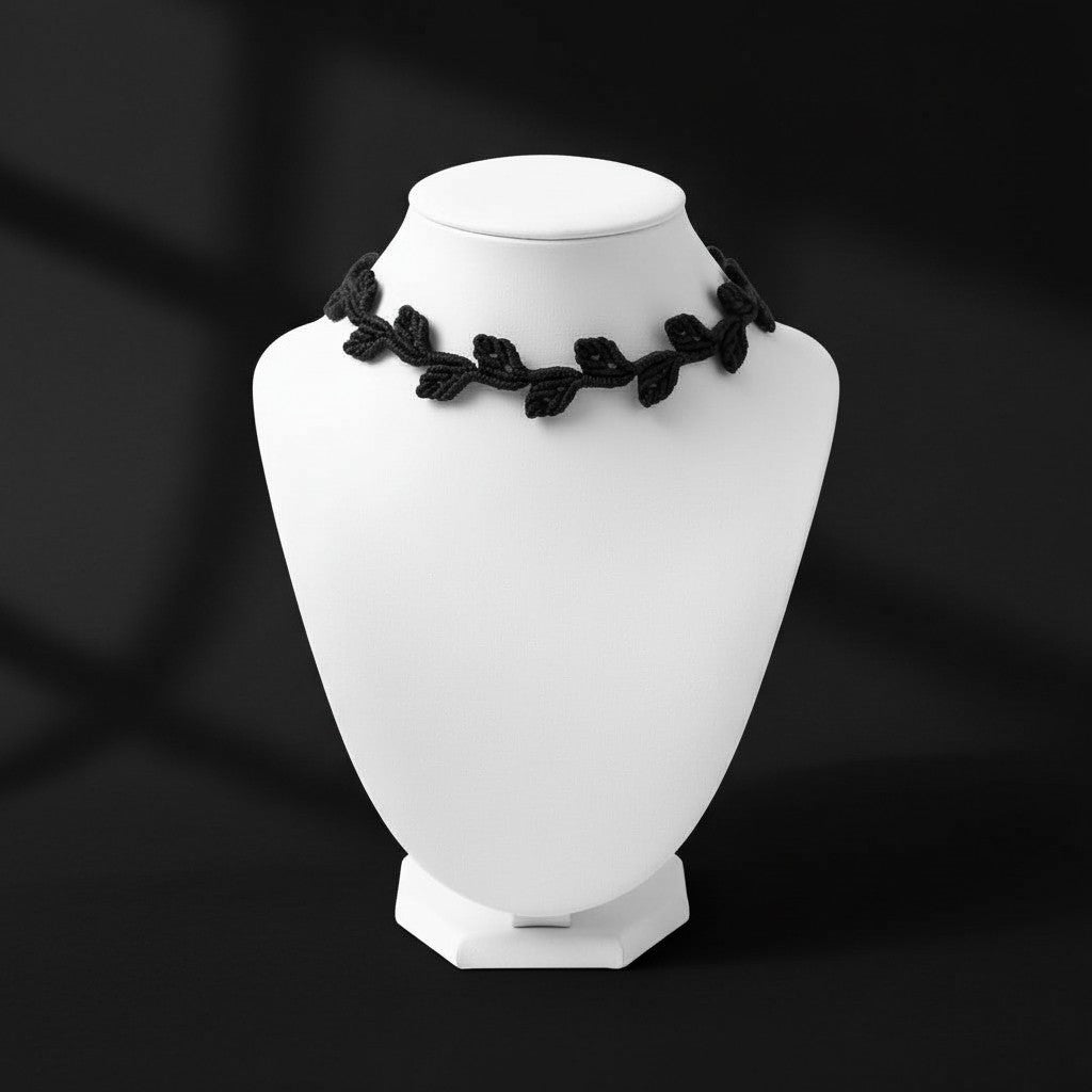 Choker "Hojas" hilo encerado color negro - My Cuqui Shop #