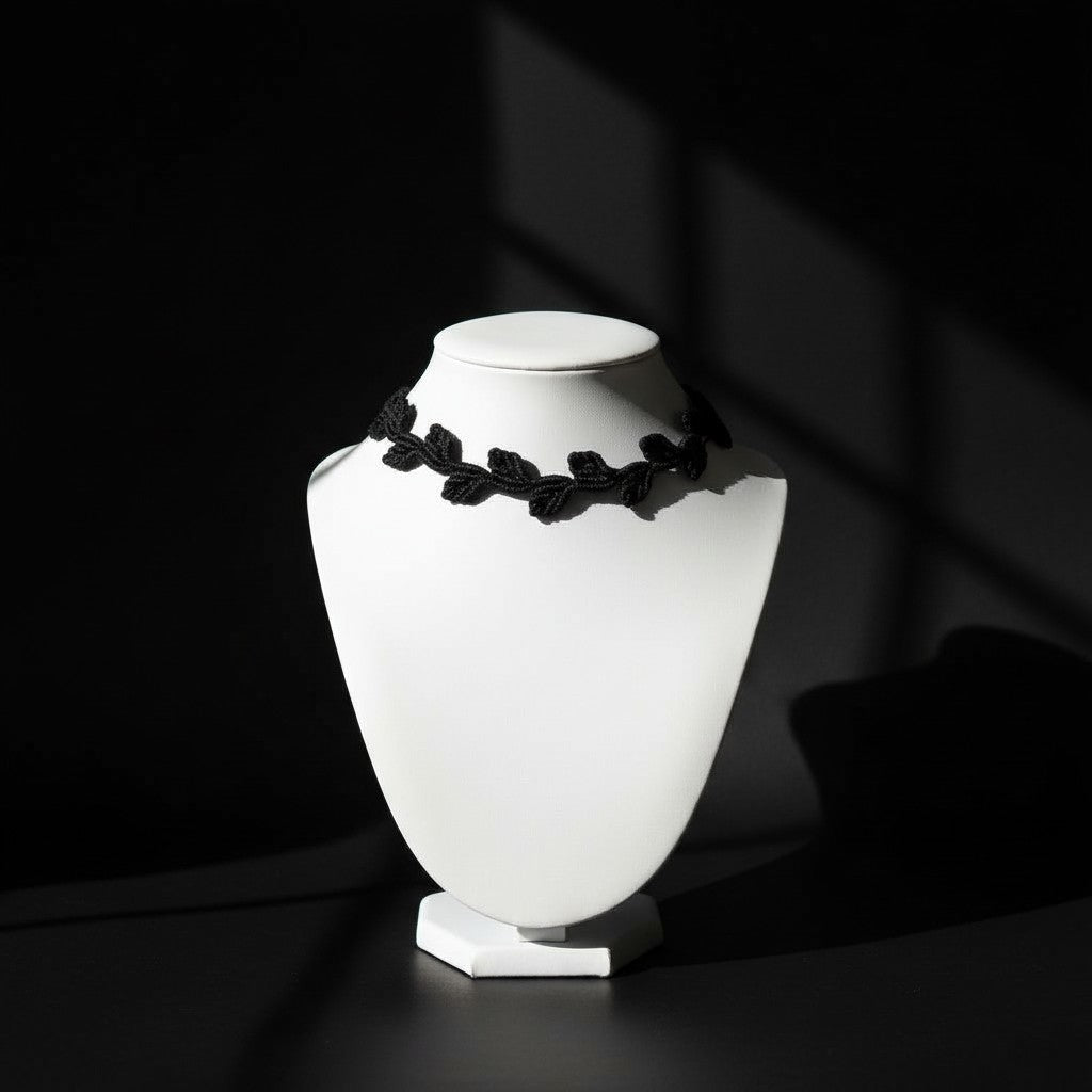 Choker "Hojas" hilo encerado color negro - My Cuqui Shop #