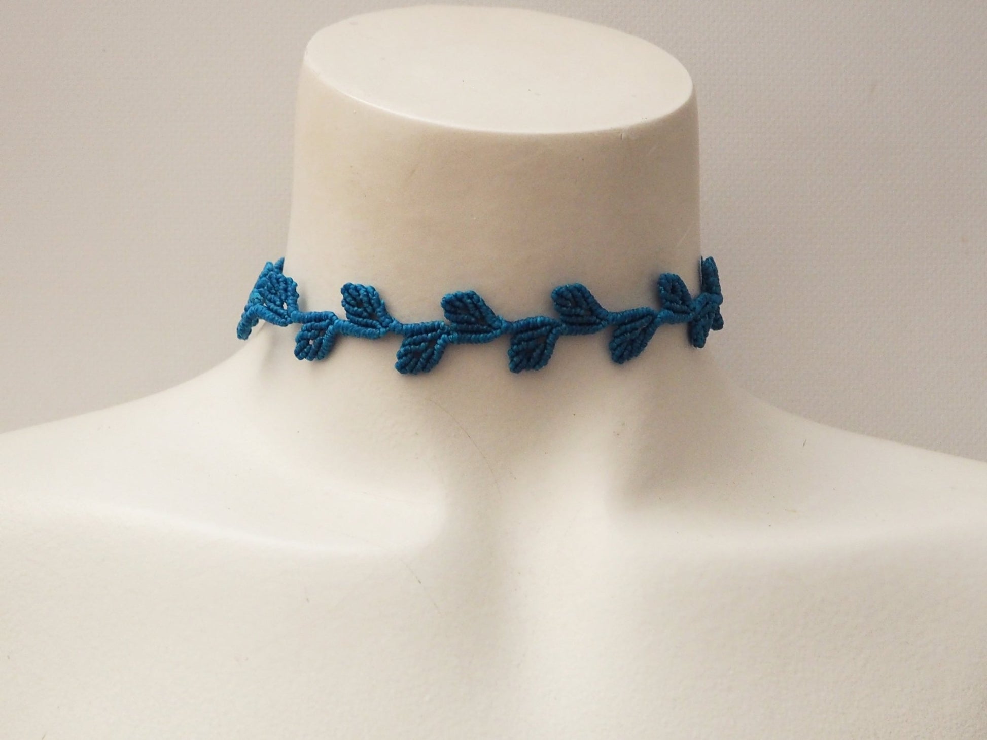 Choker "Hojas" hilo encerado color turqueza - My Cuqui Shop #