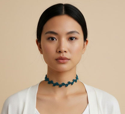 Choker "Hojas" hilo encerado color turqueza - My Cuqui Shop #