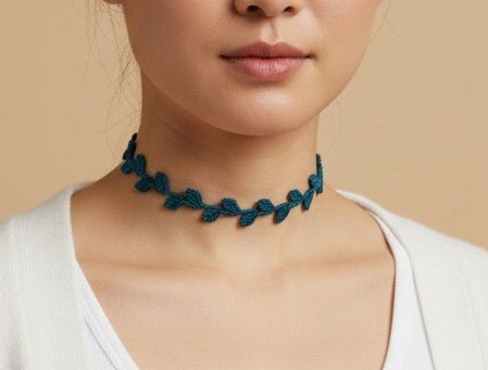 Choker "Hojas" hilo encerado color turqueza - My Cuqui Shop #