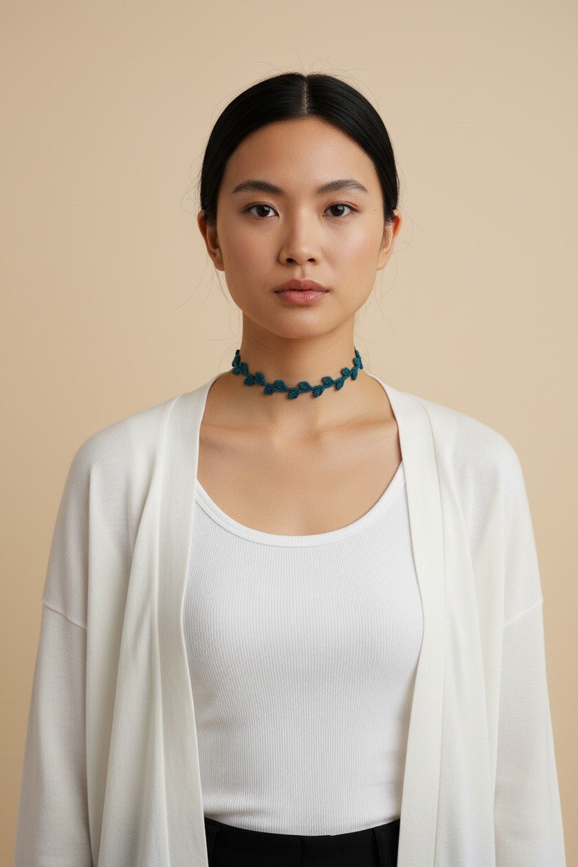 Choker "Hojas" hilo encerado color turqueza - My Cuqui Shop #