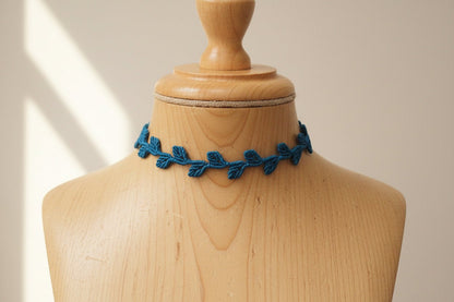 Choker "Hojas" hilo encerado color turqueza - My Cuqui Shop #