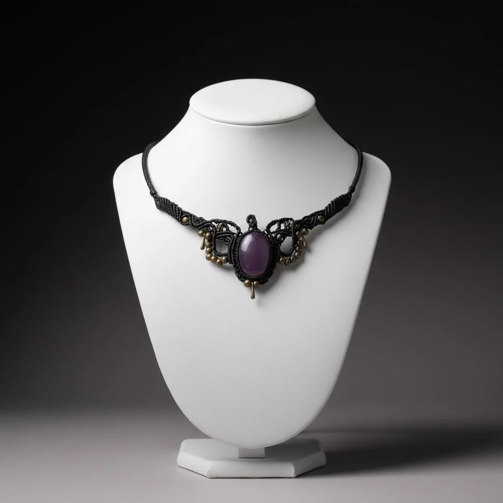 Collar Amuleto "Gea" en Macramé Negro | Joyas Cuquis Hechas a Mano - My Cuqui Shop