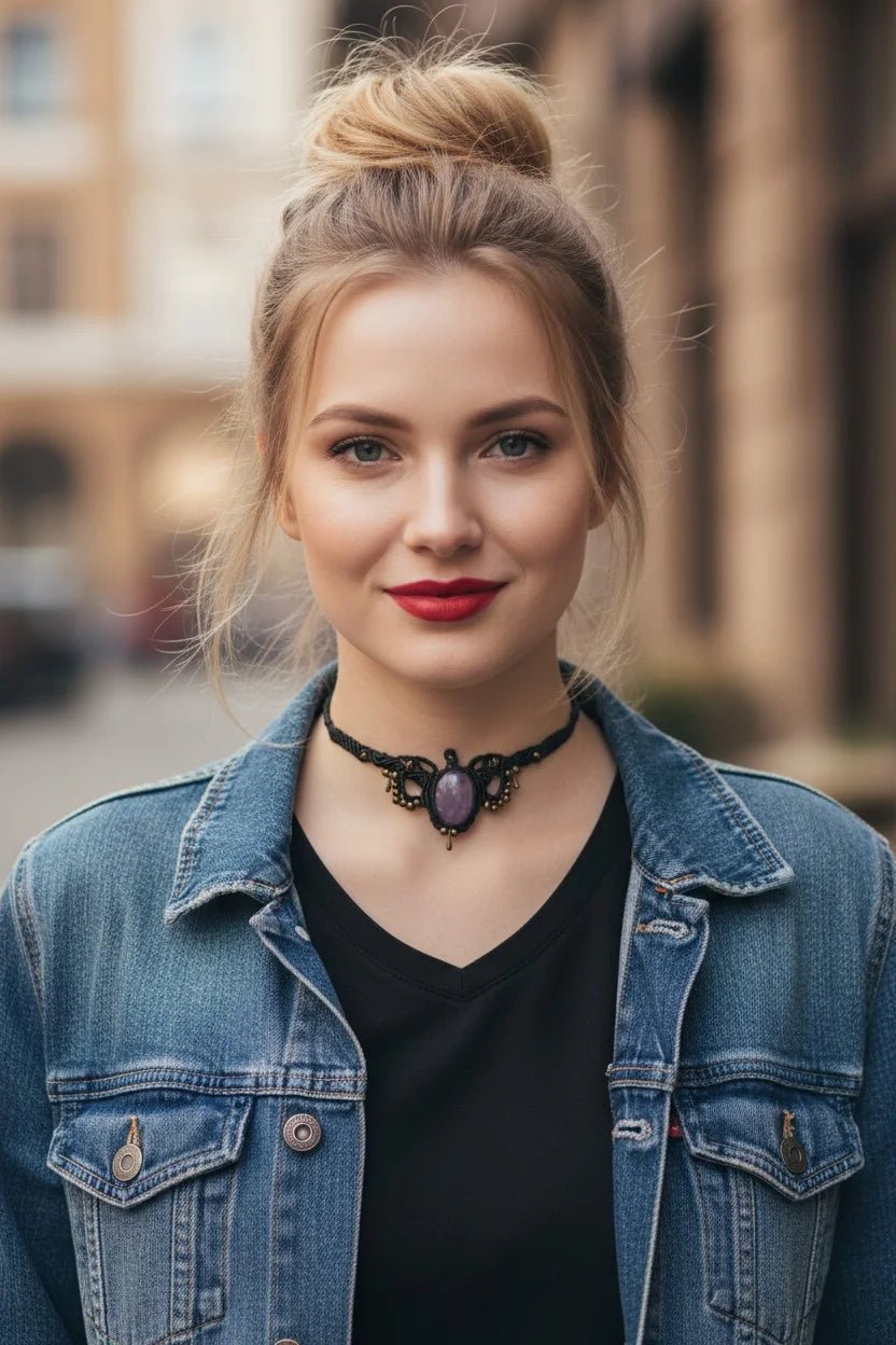 Collar Amuleto "Gea" en Macramé Negro | Joyas Cuquis Hechas a Mano - My Cuqui Shop