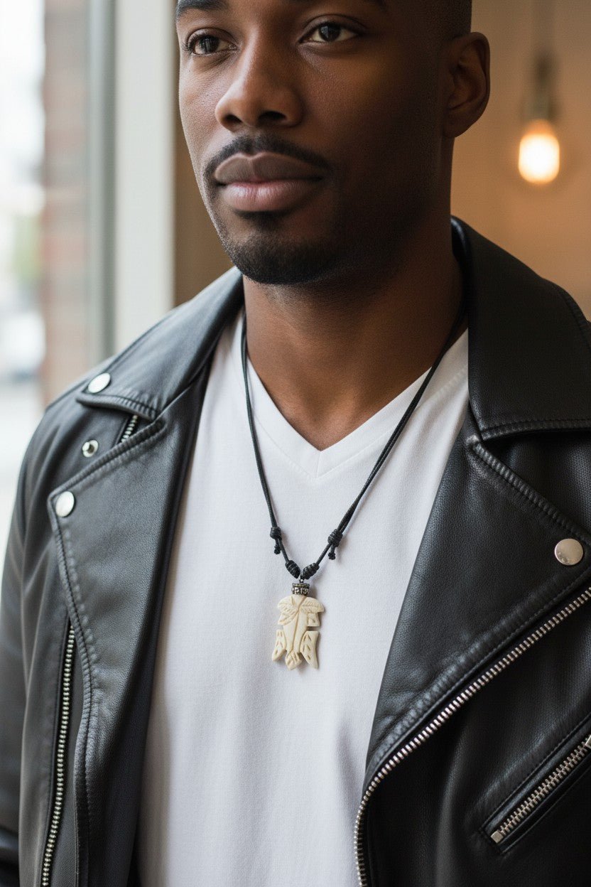 Collar con Colgante de Hueso Tallado Artesanal - Estilo Tribal/Natural - My Cuqui Shop #