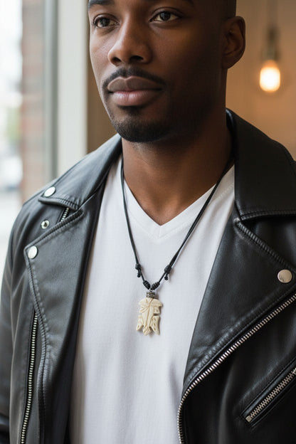 Collar con Colgante de Hueso Tallado Artesanal - Estilo Tribal/Natural - My Cuqui Shop #