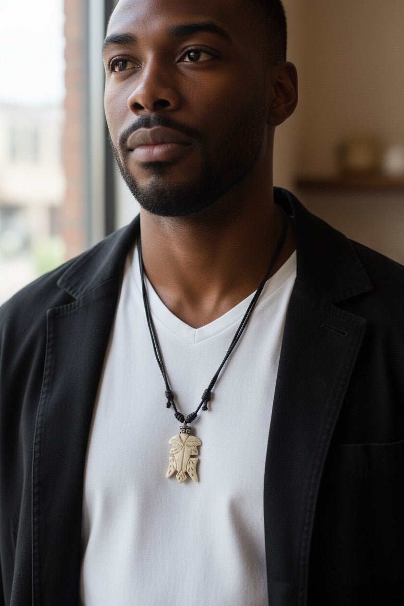 Collar con Colgante de Hueso Tallado Artesanal - Estilo Tribal/Natural - My Cuqui Shop #