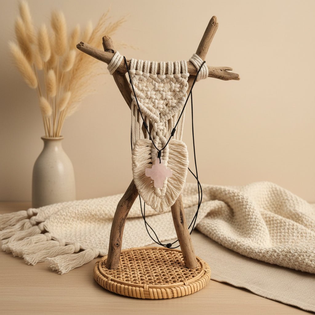 Collar Cruz Cuarzo Rosa Minimalista - My Cuqui Shop #