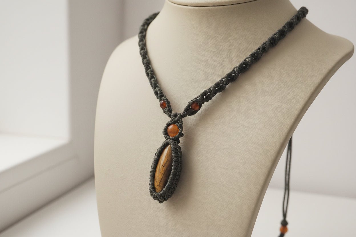 Collar en macramé "Fuera Interiori" Ojo de Tigre - My Cuqui Shop