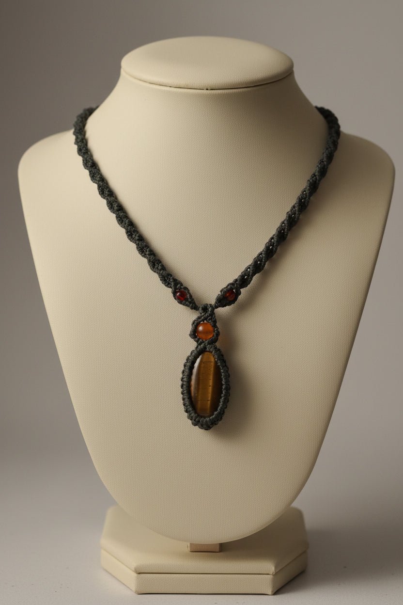 Collar en macramé "Fuera Interiori" Ojo de Tigre - My Cuqui Shop