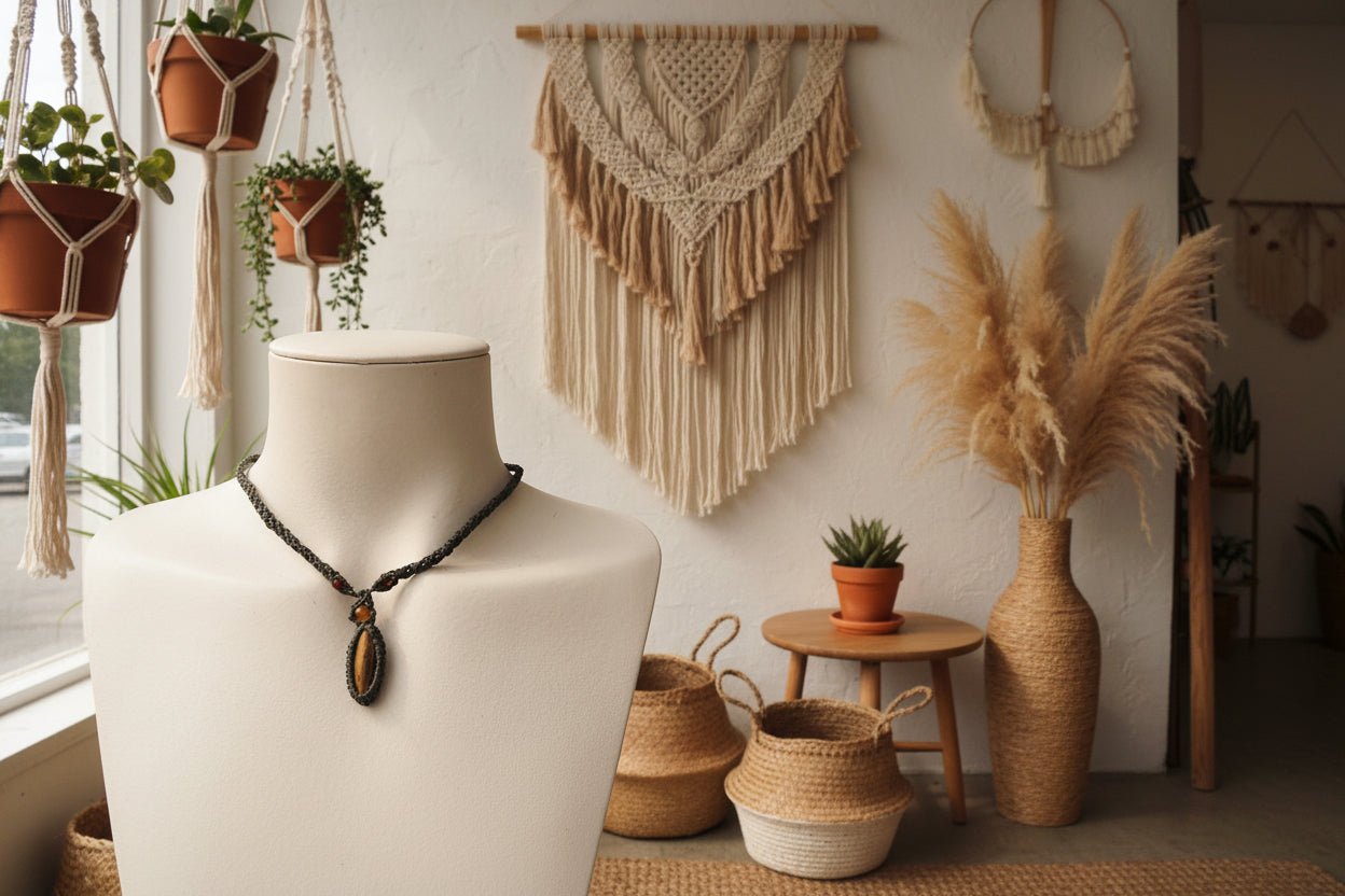 Collar en macramé "Fuera Interiori" Ojo de Tigre - My Cuqui Shop