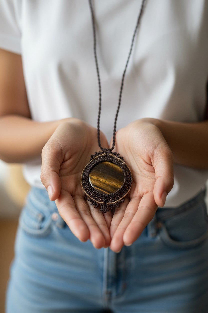 Collar en macramé "Ojo de Tigre" - My Cuqui Shop #