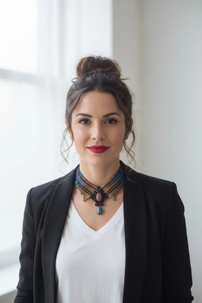 Collar Étnico Alas de Macramé: Piedra del Sol y Cerámica Turquesa | Joya Cuqui - My Cuqui Shop