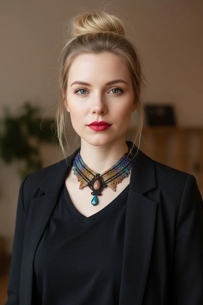 Collar Étnico Alas de Macramé: Piedra del Sol y Cerámica Turquesa | Joya Cuqui - My Cuqui Shop