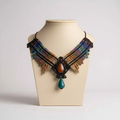 Collar Étnico Alas de Macramé: Piedra del Sol y Cerámica Turquesa | Joya Cuqui - My Cuqui Shop
