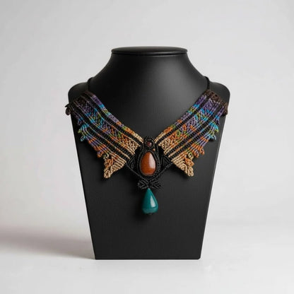 Collar Étnico Alas de Macramé: Piedra del Sol y Cerámica Turquesa | Joya Cuqui - My Cuqui Shop