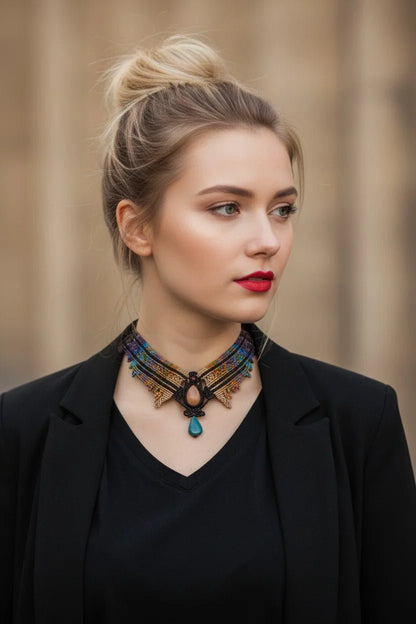 Collar Étnico Alas de Macramé: Piedra del Sol y Cerámica Turquesa | Joya Cuqui - My Cuqui Shop
